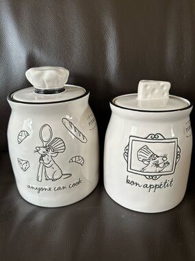 Disney Pixar Ratatouille Remy Two (2) Ceramic Containers Jars NEW